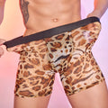 Men's leopard print boxer shorts showing the full pattern on free size nylon underwear