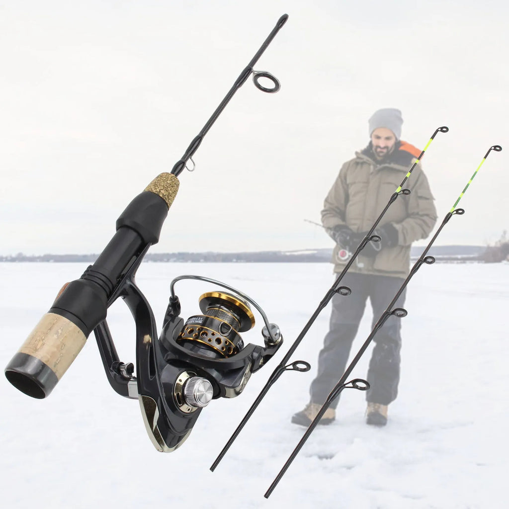 Double tip ice fishing rod 60cm 2 sections hard fishing spinning wheel tackle set single pole colour