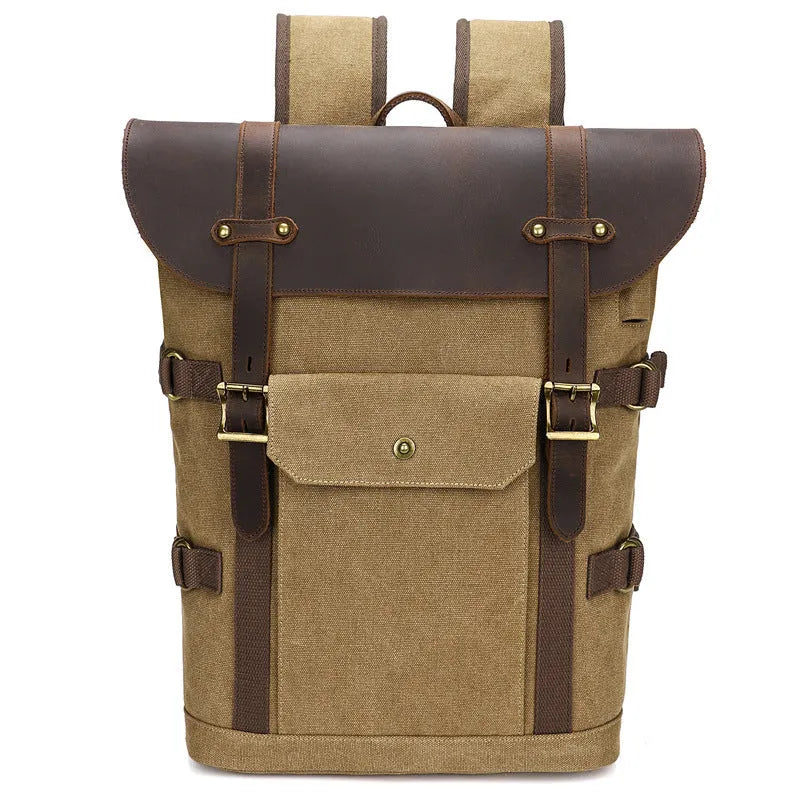 Canvas backpack with USB charging, contrast colour design, curved shoulder strap, available in four colours