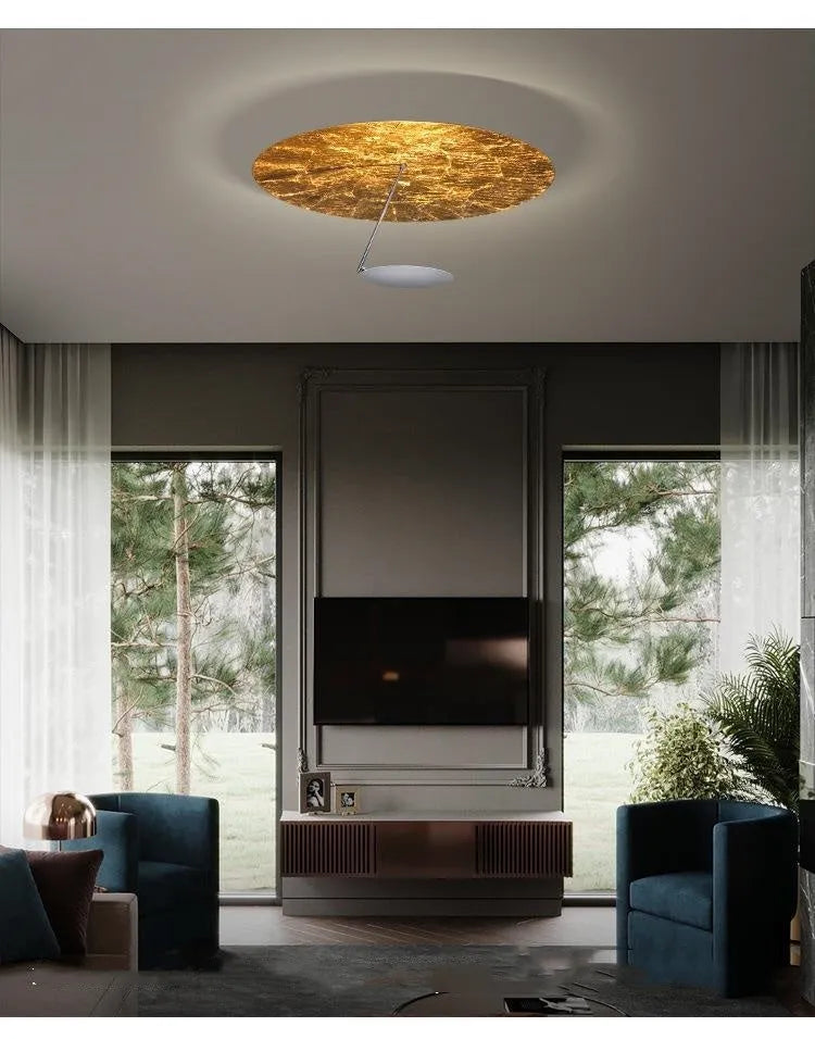 Creative iron art chandelier ceiling lamp with warm LED light in white gold colour.
