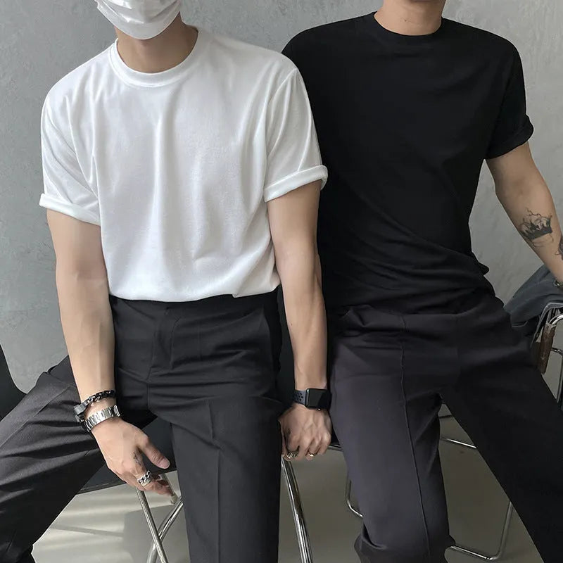 Men's slim fit cotton half sleeve T-shirt in solid black or white colours