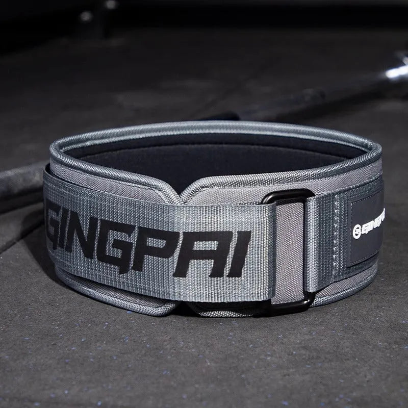 Abdominal exercising band with lumbar support belt for weightlifting and fitness training in adjustable sizes