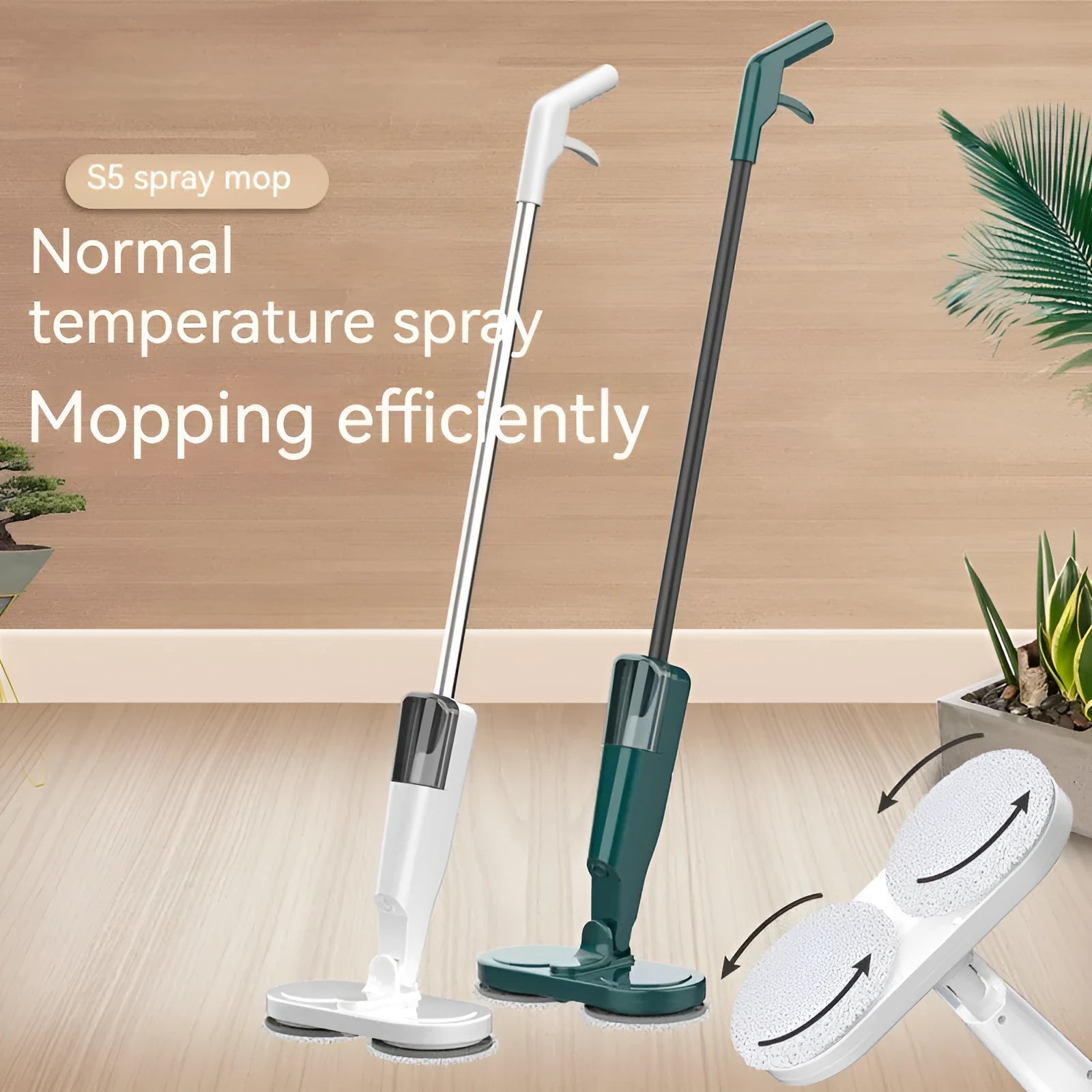 Wireless floor cleaning robot in S5 Green colour showing sweeping brushes and mopping pad attachment