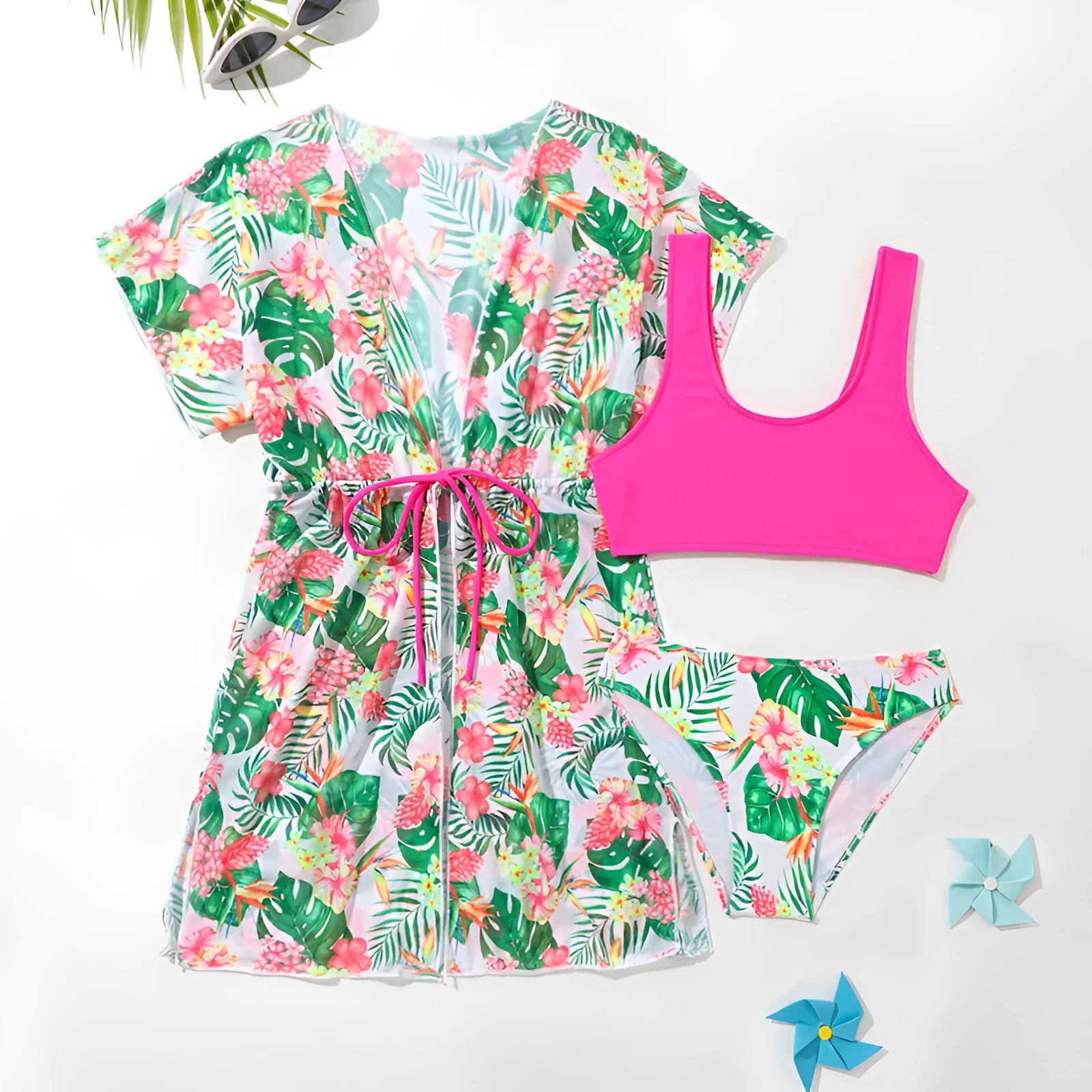 Girls floral two-piece swimsuit in polyester fabric for swimming sports