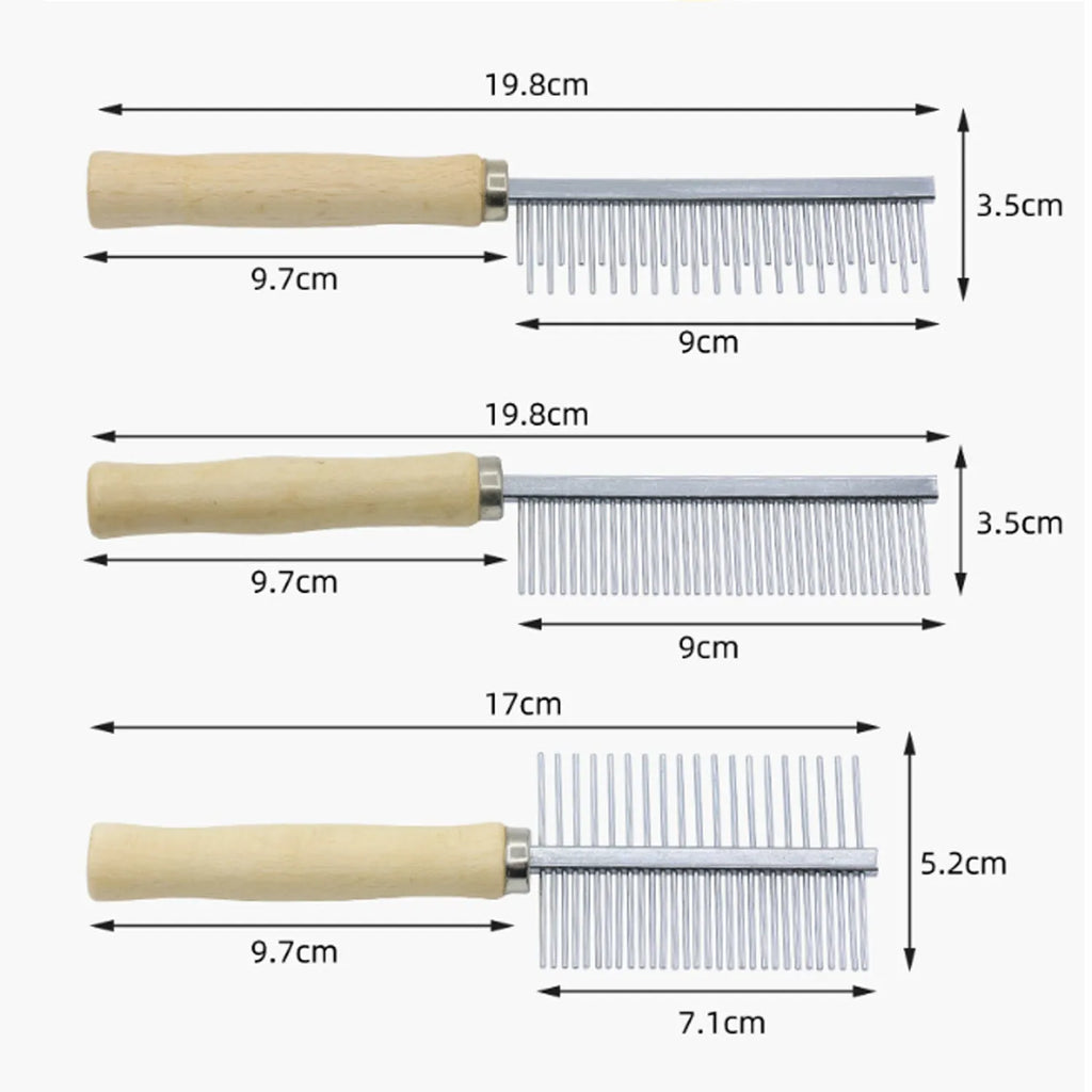 Wooden handle pet grooming comb with round teeth for dog and cat coat maintenance