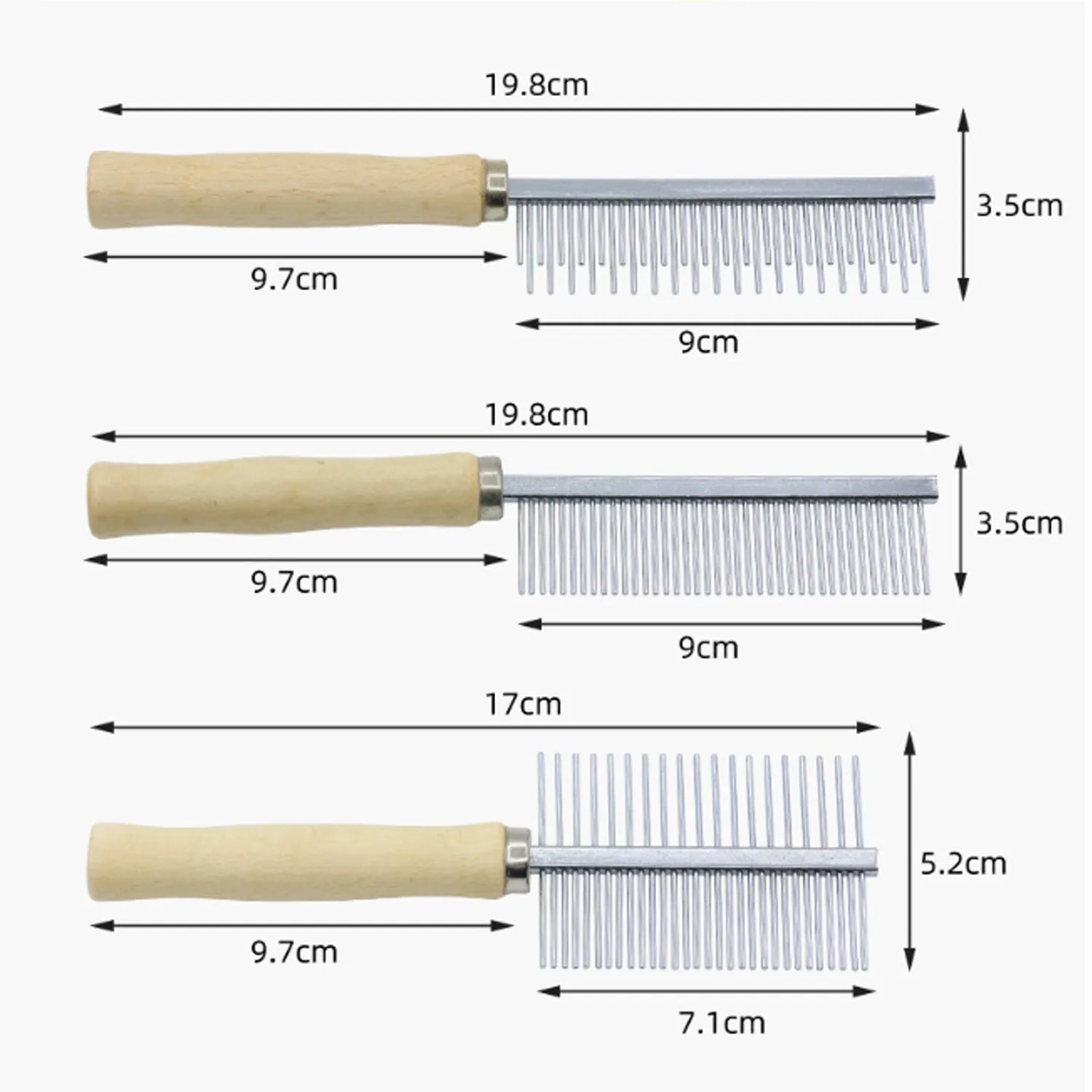 Wooden handle pet grooming comb with round teeth for dog and cat coat maintenance