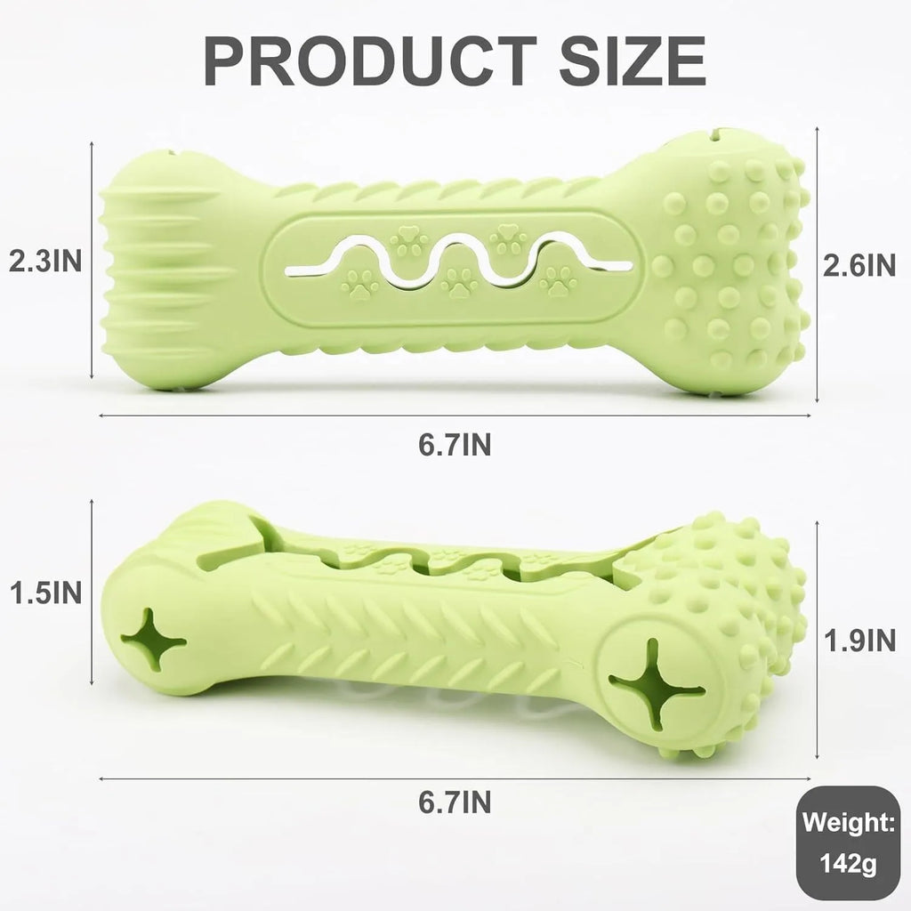 Natural rubber bone-shaped dog chew toy in blue, green and orange colours for aggressive chewers