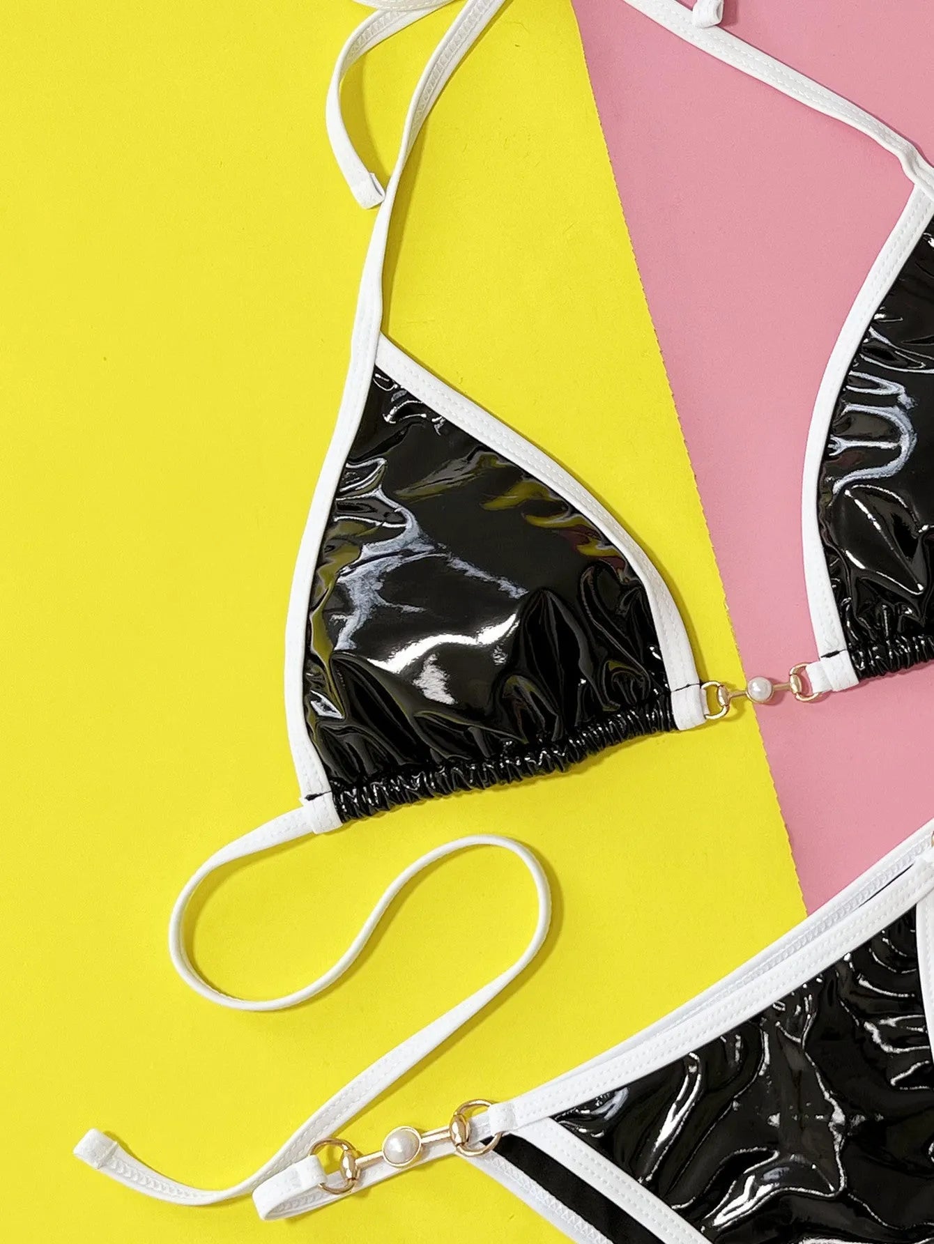 Black women's split bikini swimsuit with bra and briefs for swimming