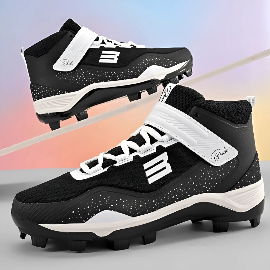 Youth wear-resistant non-slip professional training sneakers in black with rubber sole and mesh upper