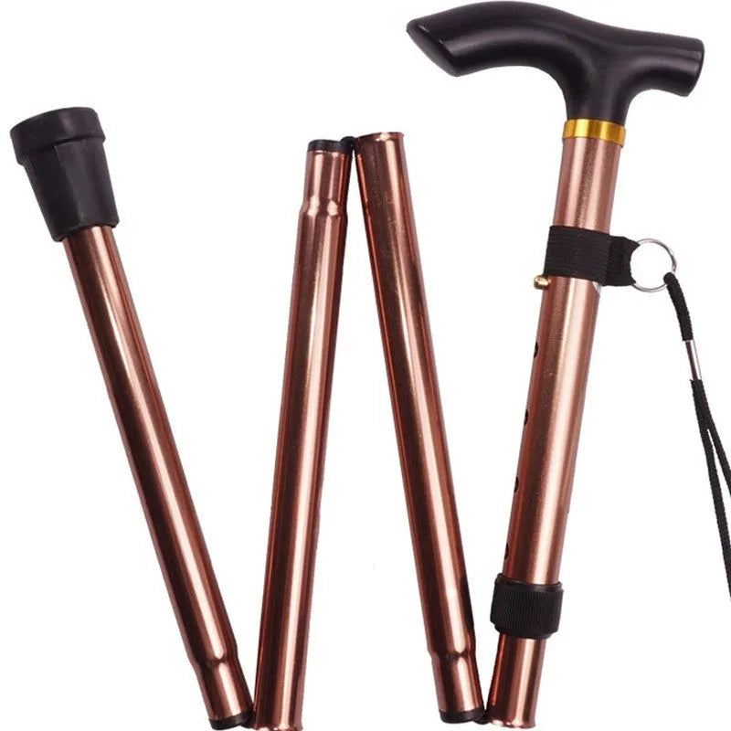 Aluminium folding cane with non-slip handle, shown extended to its adjustable height between 85-95cm.