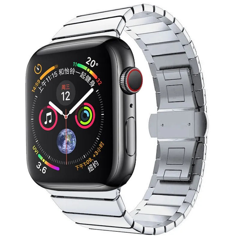 Stainless steel metal chain strap for Apple Watch with butterfly buckle clasp
