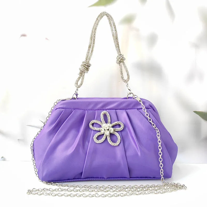 Women's soft polyester crossbody messenger bag in shell shape with chain details and document compartment