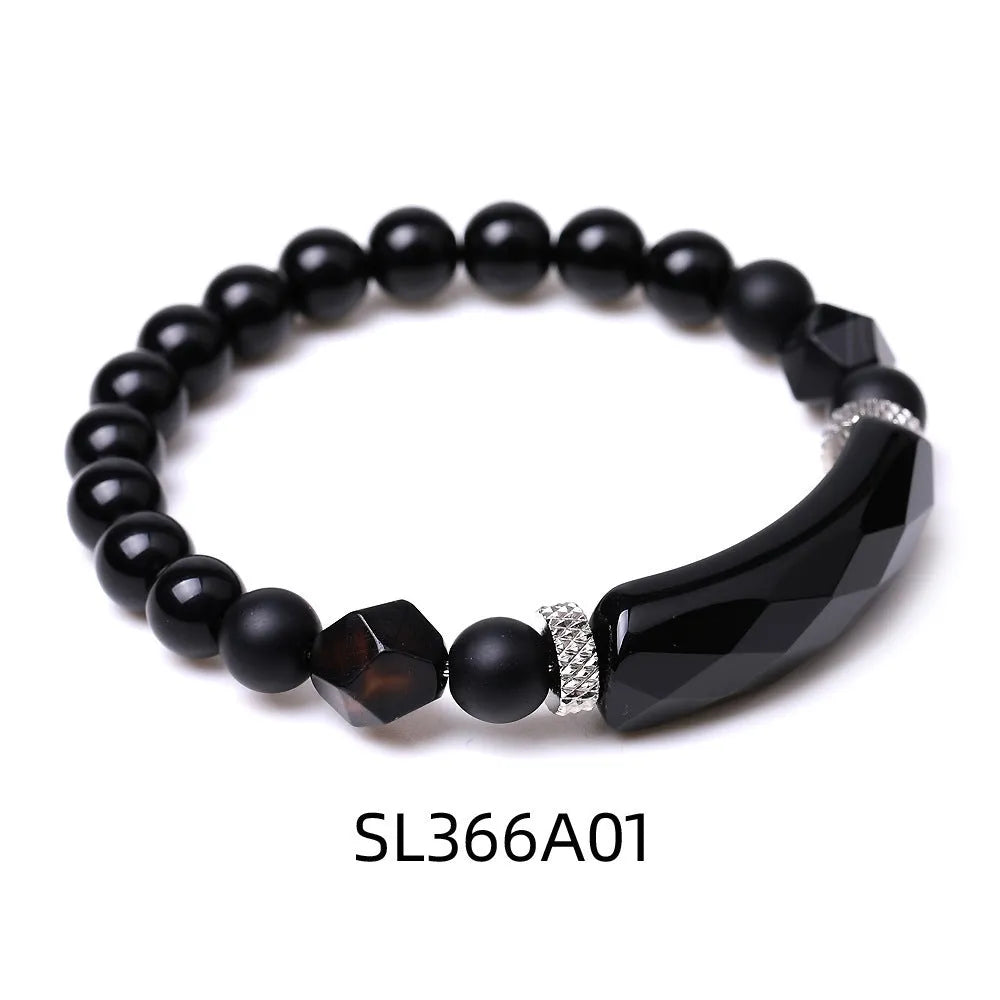 Handmade diamond-shaped agate bracelet with geometric design and fan elements