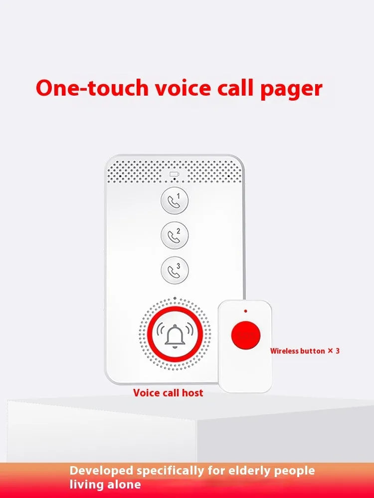 White emergency alert system with wireless buzzer and three panic buttons for elderly safety
