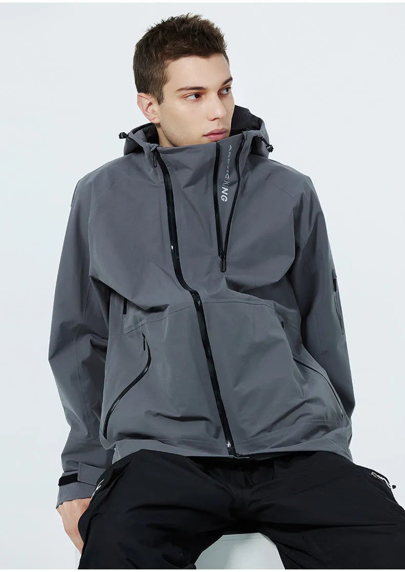 Unisex windproof waterproof ski suit in black colour with jacket and trousers