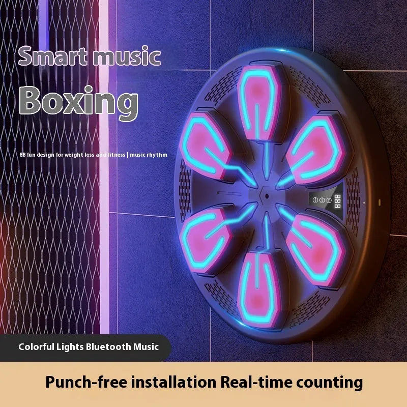 Black music boxing machine wall target with electronic sensors for home fitness training, hanging style with USB charging