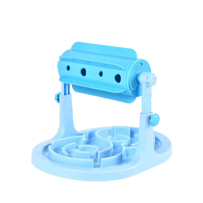 Adjustable height interactive slow feeder bowl puzzle toy for dogs and cats in blue green or pink