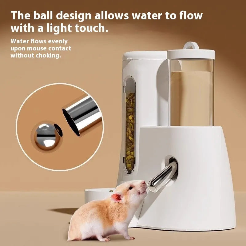 Hamster automatic drinking water feeder with food basin in blue pink or white colour options