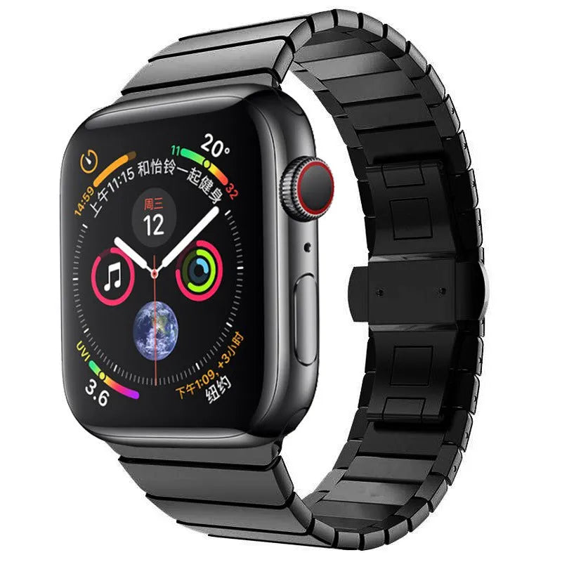 Stainless steel metal chain strap for Apple Watch with butterfly buckle clasp