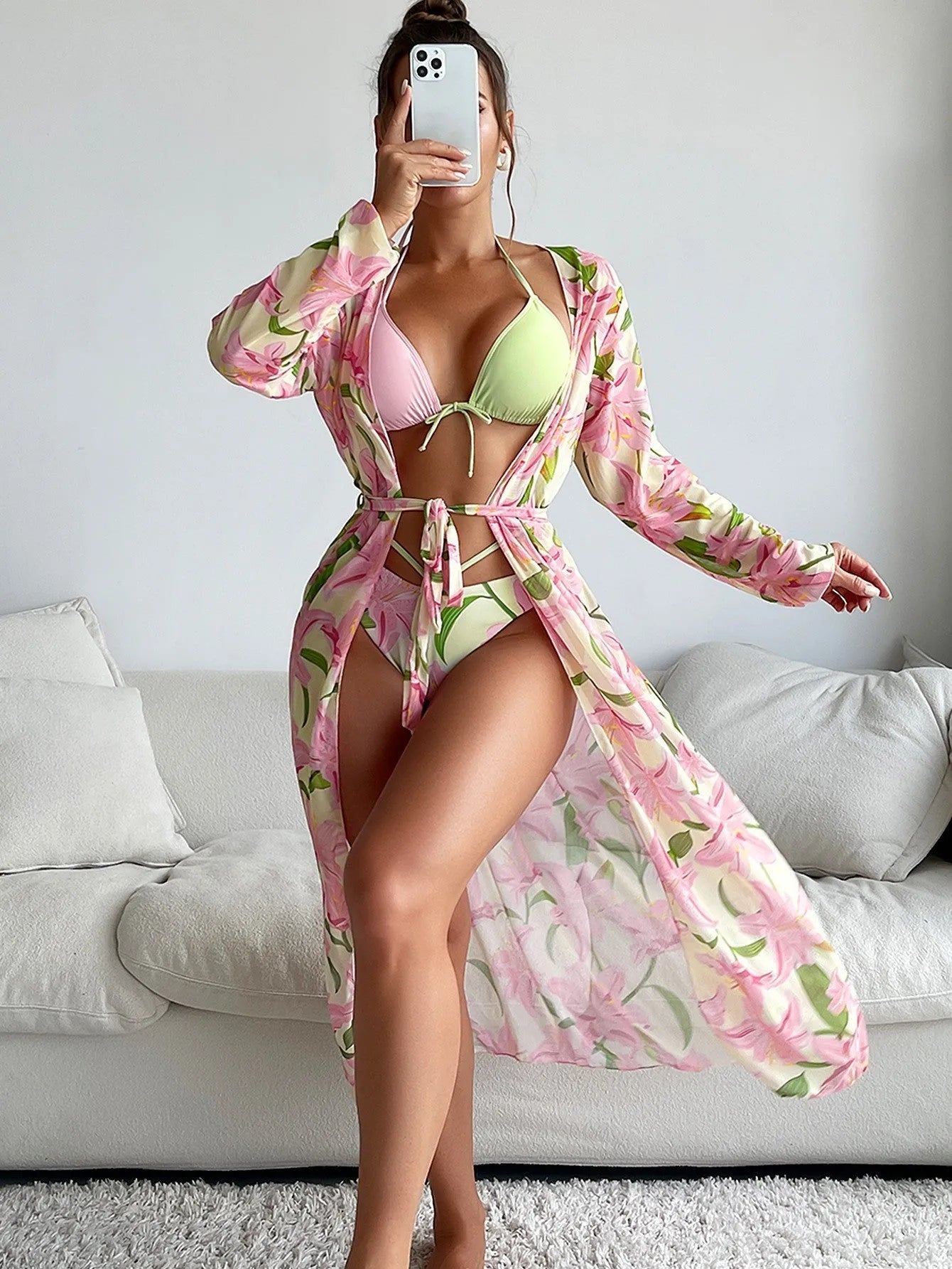 Women's printed quick-drying bikini swimwear in European and American sizing