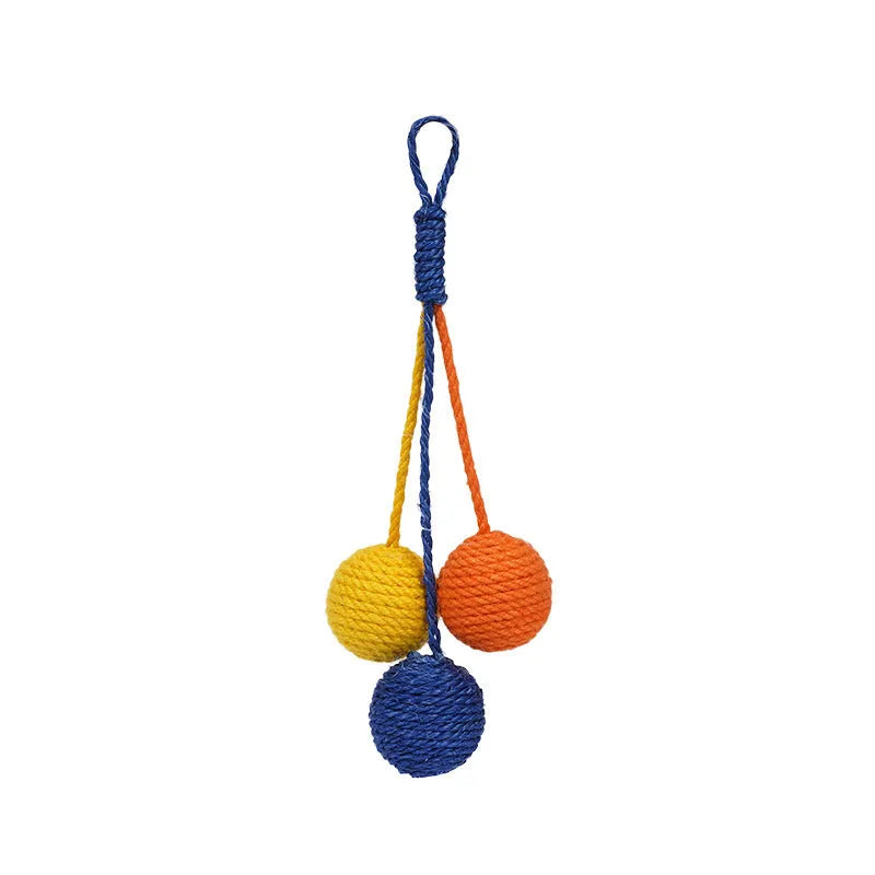 Multi-colour cat toy set with bite-resistant catnip ball and aluminium rod teaser stick