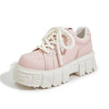 Beige and pink leather casual shoes with solid-colour design and height-increasing construction