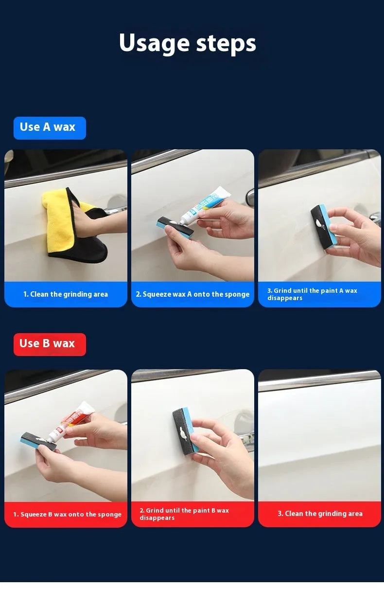 Car scratch repair wax kit with A and B compounds and frosted sponge mop for paint polishing
