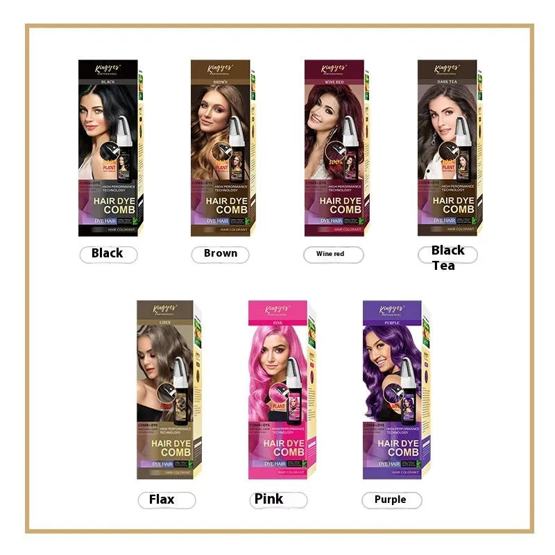 Brown, Dark Brown and Wine Red 200ml hair dye bottles with applicator comb.