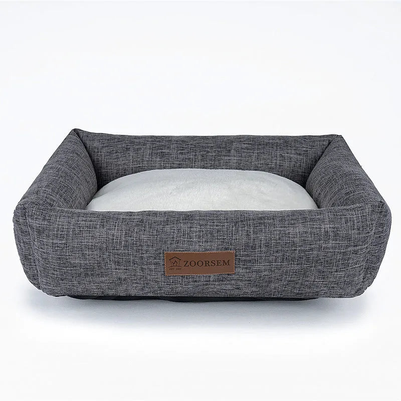 Square cloth dog bed in four colours and sizes, including gray, brown, gray plaid, brown plaid, from 50x40 cm to 80x60 cm