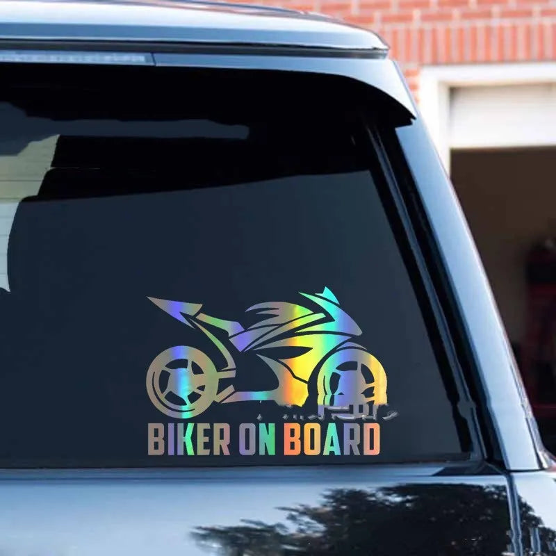 Motorcycle reflective sticker in pet material showing size options and colour variations