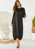 Black lantern dress with lace-up crew neck design and loose silhouette