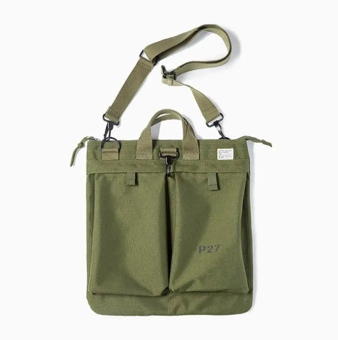 Marden Tooling retro canvas crossbody shoulder bag in military green or charcoal black showing internal phone compartment