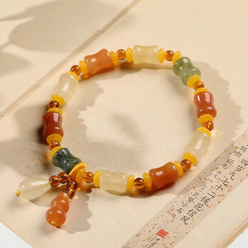 Natural Xinjiang Jinsi Jade small bone beads bracelet geometric auspicious pattern 10.5x8mm women's Chinese style