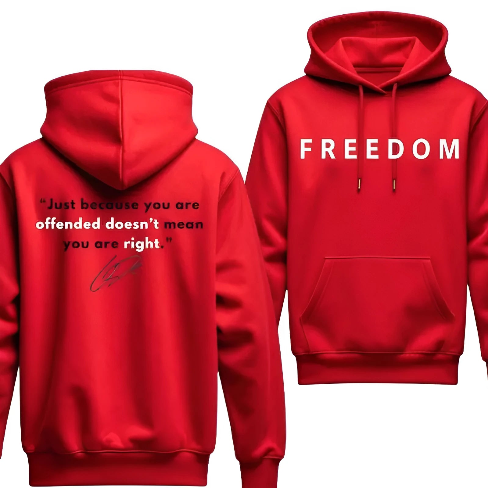 Men's red polyester hooded pullover sweater straight fit long sleeves casual leisure wear front view