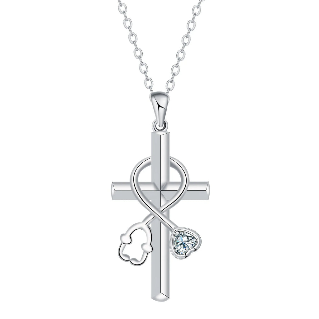 Copper cross stethoscope necklace with electroplated finish and medical pendant charm