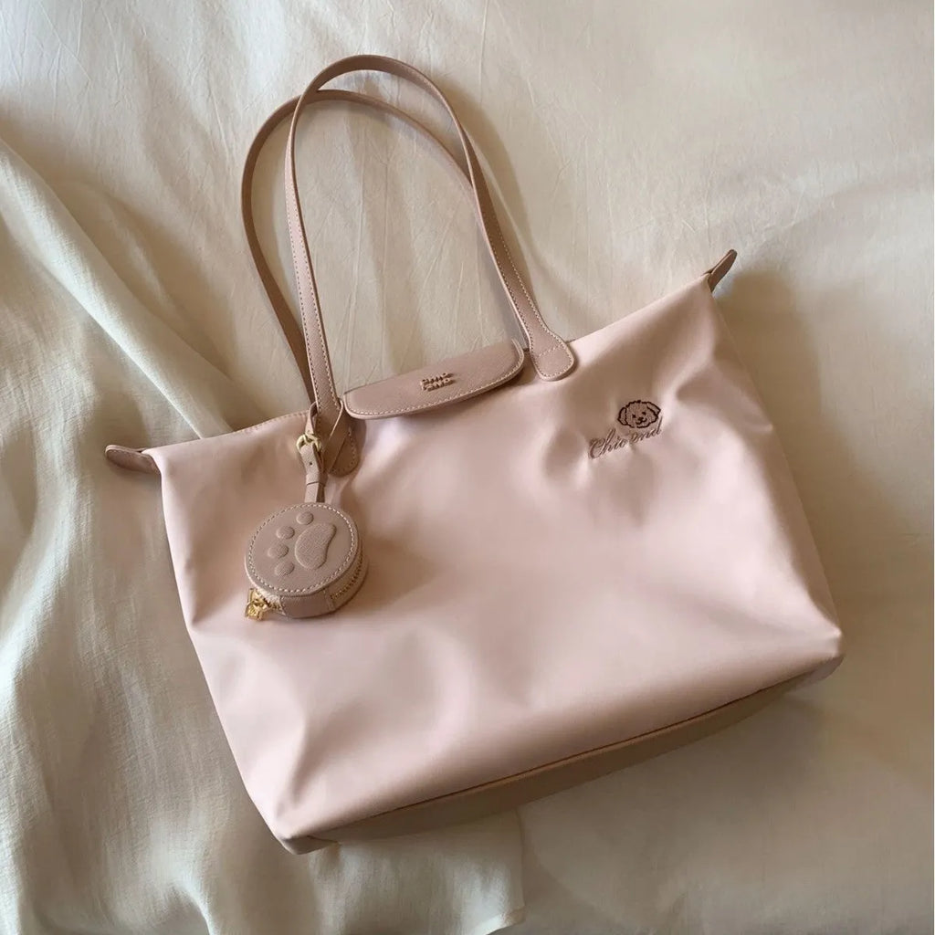 Women's structured square Oxford cloth tote shoulder bag with mobile phone compartment in pink colour