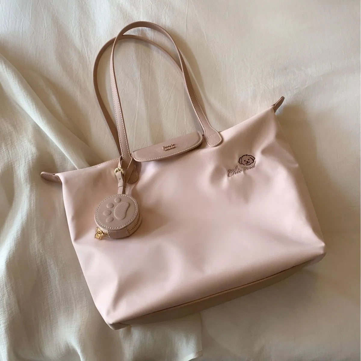 Women's structured square Oxford cloth tote shoulder bag with mobile phone compartment in pink colour