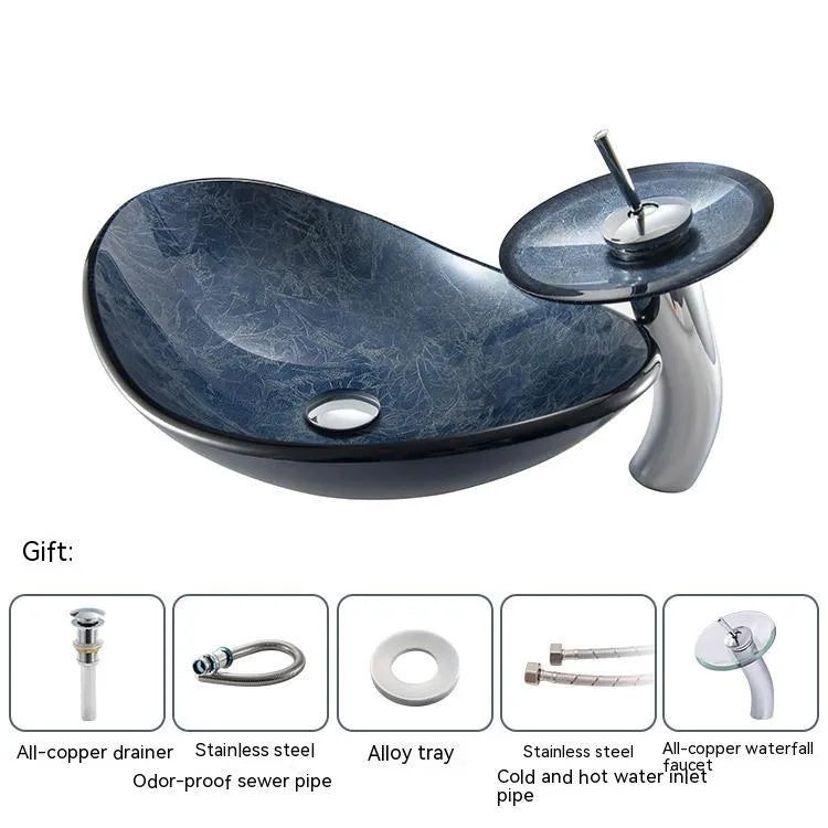 Pure colour tempered glass table basin in blue gray foil finish for bathroom inter-platform use