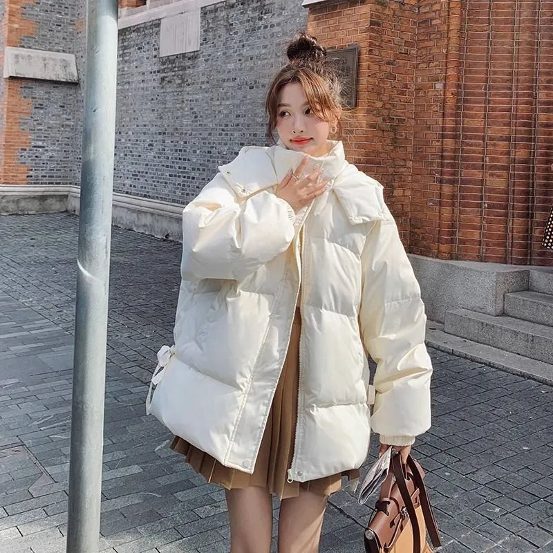 Women's loose cotton-padded jacket with princess sleeves, size S-4XL, colour option Milky White and Black