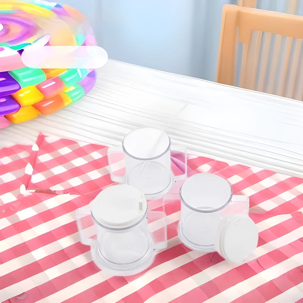 Transparent spill-proof drinking cup with modern design measuring 14cm tall