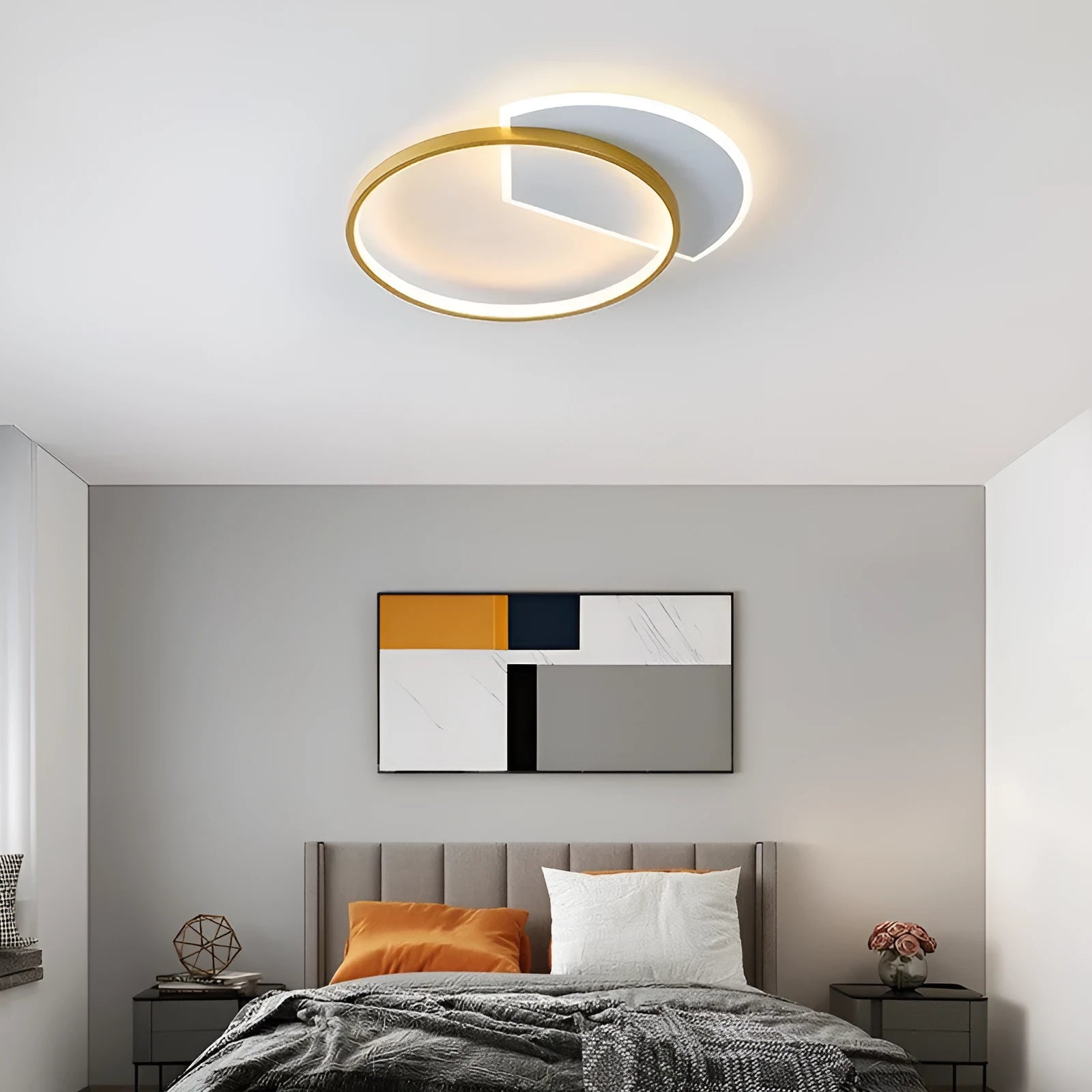 Nordic minimalist ceiling lamp with tri-colour dimming, black finish, 50cm diameter for bedroom or living room