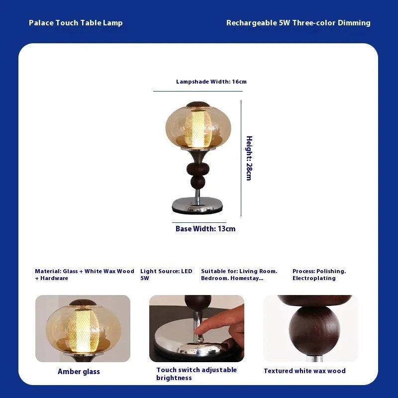 Solid wood retro palace table lamp with touch control and three colour lighting