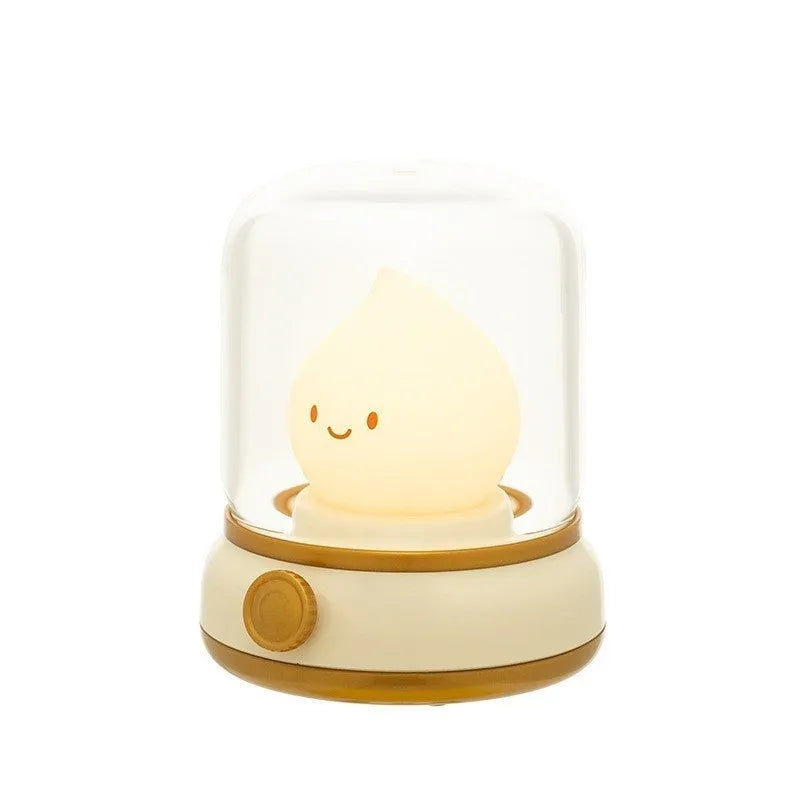 Retro USB rechargeable LED night lamp in green, compact 100x108x124mm, with dimmable knob and candlelight mode