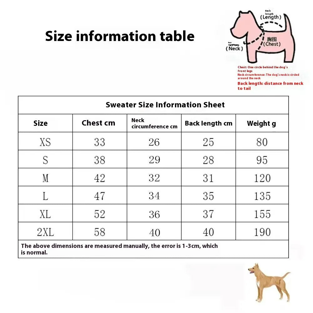 Thick wool blend dog sweater for winter in monochrome or two-tone colours, sizes XS to XXL