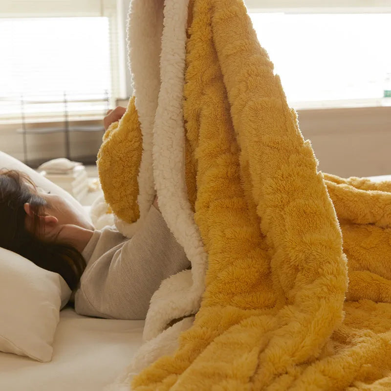 Taffeta thermal flannel casual blanket in modern simple style showing colour options including tea green and fog blue