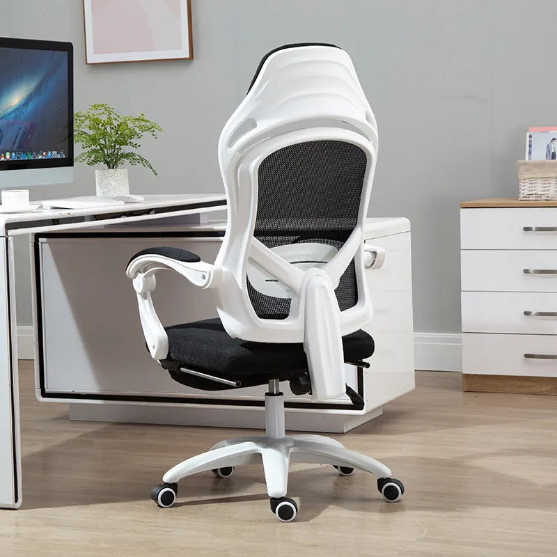 Rotating office chair with high resilience sponge cushion, black colour, nylon wheels, and linkage armrests