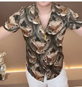 Men's fashion print shirt in colour as shown, cotton polyester blend, button-down long sleeves, sizes S to 2XL