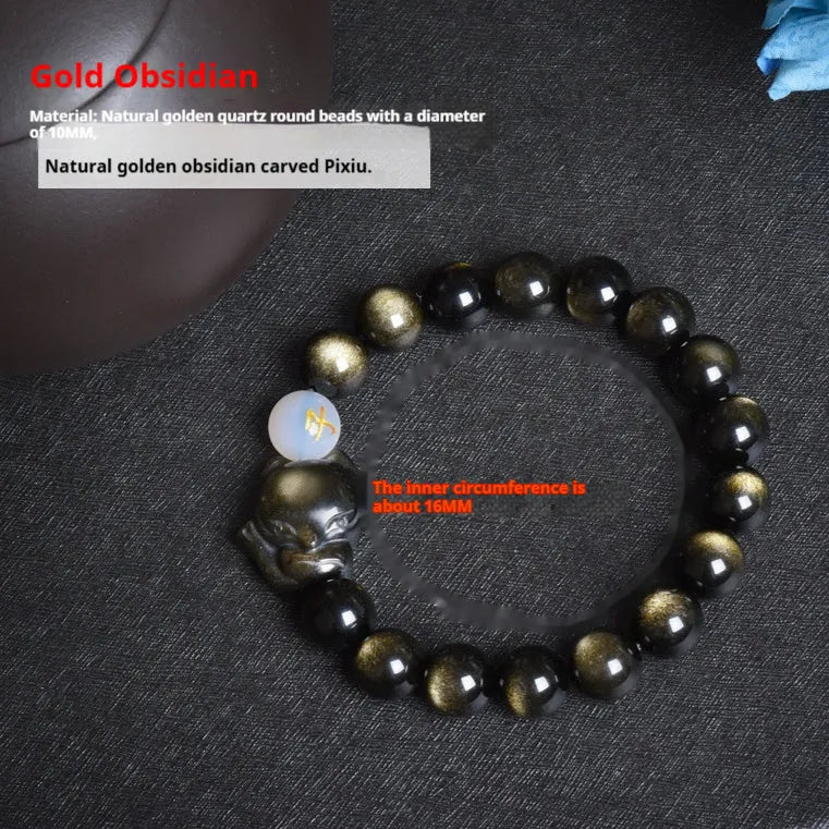 Natural obsidian bracelet 10mm zodiac guardian stone beads gold obsidian style