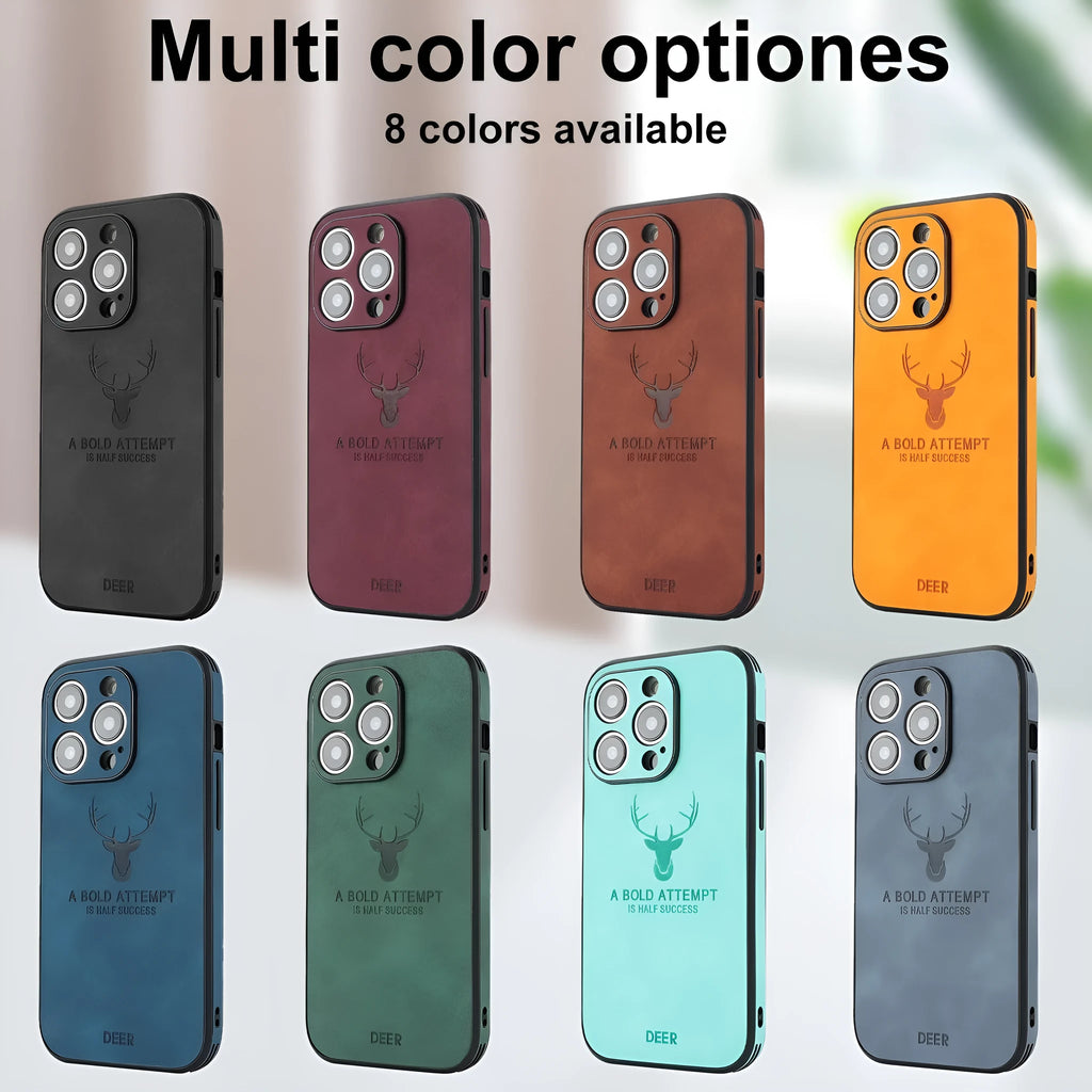 iPhone 16 magnetic charging case with embossed moose head design on imitation leather in multiple colour options