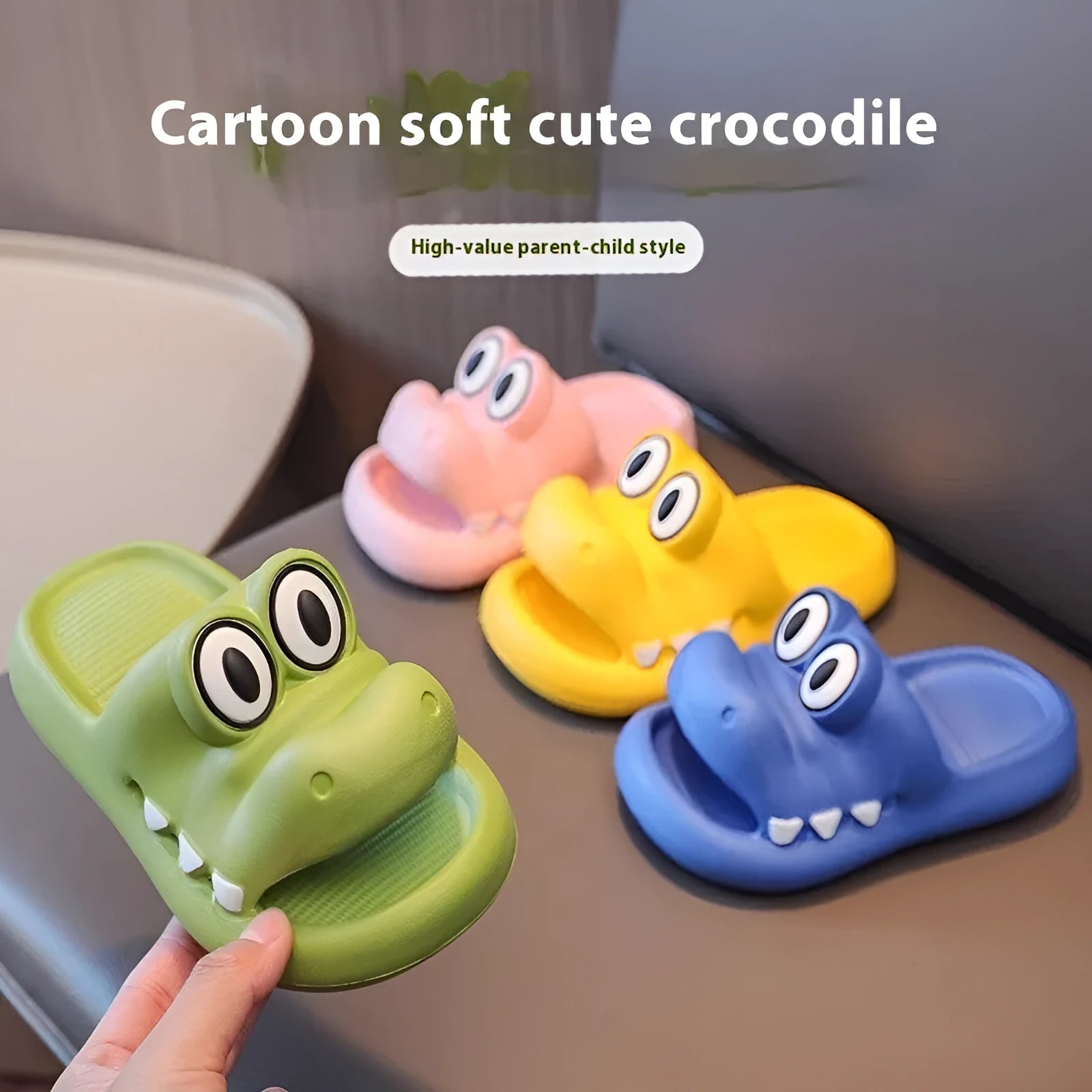 EVA parent-child matching sandals with animal patterns in pink, green, yellow and blue colours